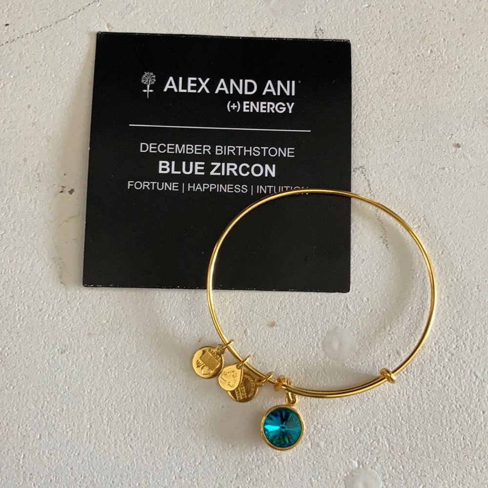 Alex and Ani gold Blue Zircon bracelet